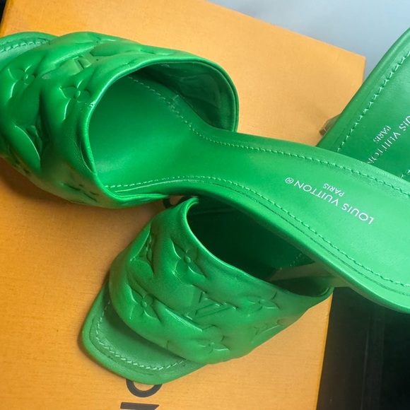 Louis Vuitton Revival Mule Monogram Green Heel Padded Heels Sandals. - Picture 6 of 8